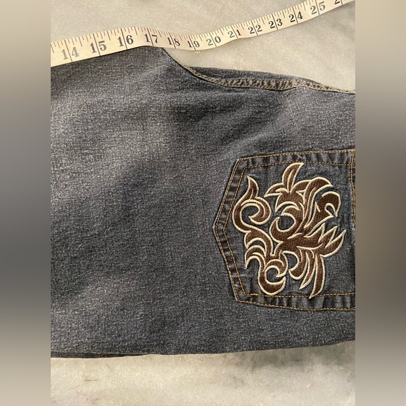 Gazoz Size 16 Embroidered Pocket Zip Up Ramie Cotton Stretch Cropped Jeans - Picture 7 of 11